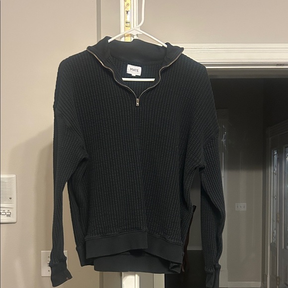MATE the Label Tops - Mate Black Half-Zip Waffle Knit